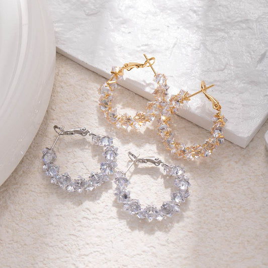 Dazzling Irregular Crystal Circle Hoop Earrings with S925 Sterling Silver Post, New Trend Elegant Geometry Earrings for Women Gifts