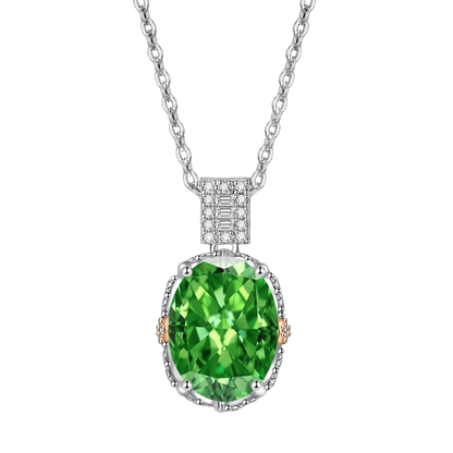 Multicolor Ice Flower Cut Oval CZ Pendant Necklace, Blue & Green 10*14mm 8A Cubic Zirconia, Two-Tone Pave CZ Halo with Pavé Top Frame, Adjustable Chain, Dainty Luxe