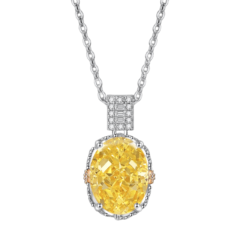 Multicolor Ice Flower Cut Oval CZ Pendant Necklace, 10*14mm 8A Cubic Zirconia, Two-Tone Pave CZ Halo with Pavé Top Frame, Adjustable Chain, Dainty Luxe