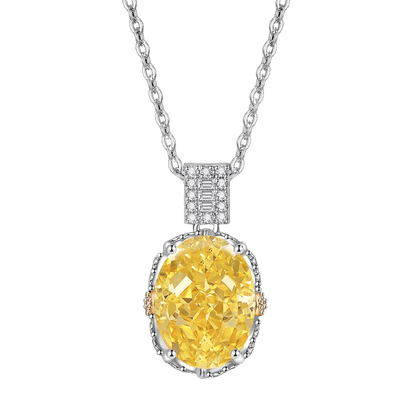 Multicolor Ice Flower Cut Oval CZ Pendant Necklace, 10*14mm 8A Cubic Zirconia, Two-Tone Pave CZ Halo with Pavé Top Frame, Adjustable Chain, Dainty Luxe