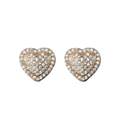 Dainty Iced Out CZ Heart Stud Earrings, Micro-Pavé Love Studs for Women Gifts