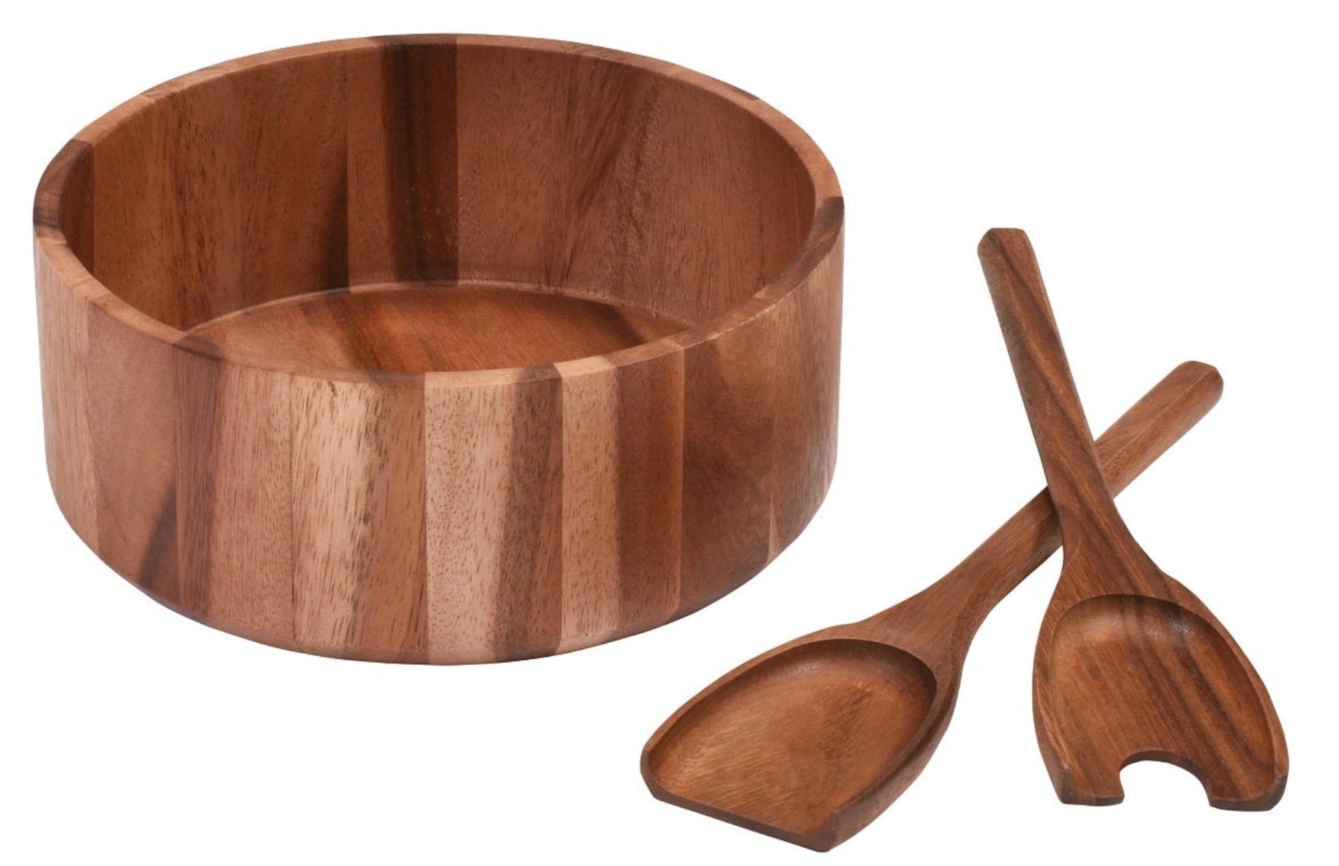 Large Acacia Wood Salad Bowl Set with Servers