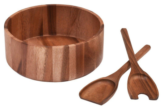 Large Acacia Wood Salad Bowl Set with Servers