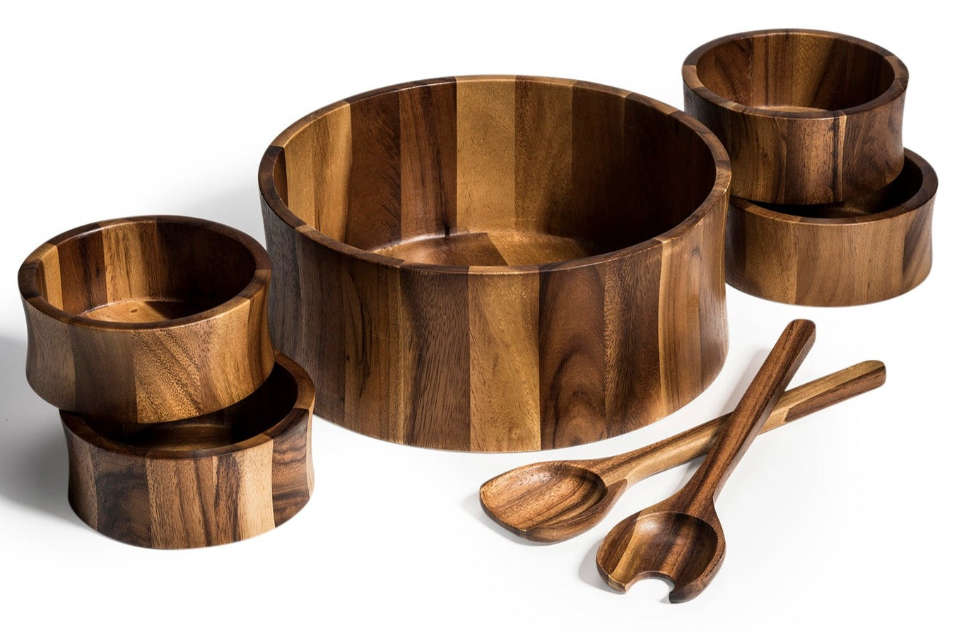 7 piece Extra Large Acacia Wood Salad Bowl Set