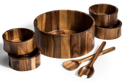7 piece Extra Large Acacia Wood Salad Bowl Set