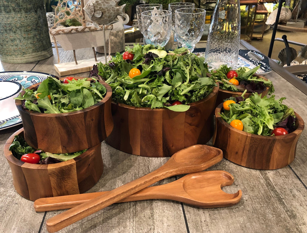7 piece Extra Large Acacia Wood Salad Bowl Set