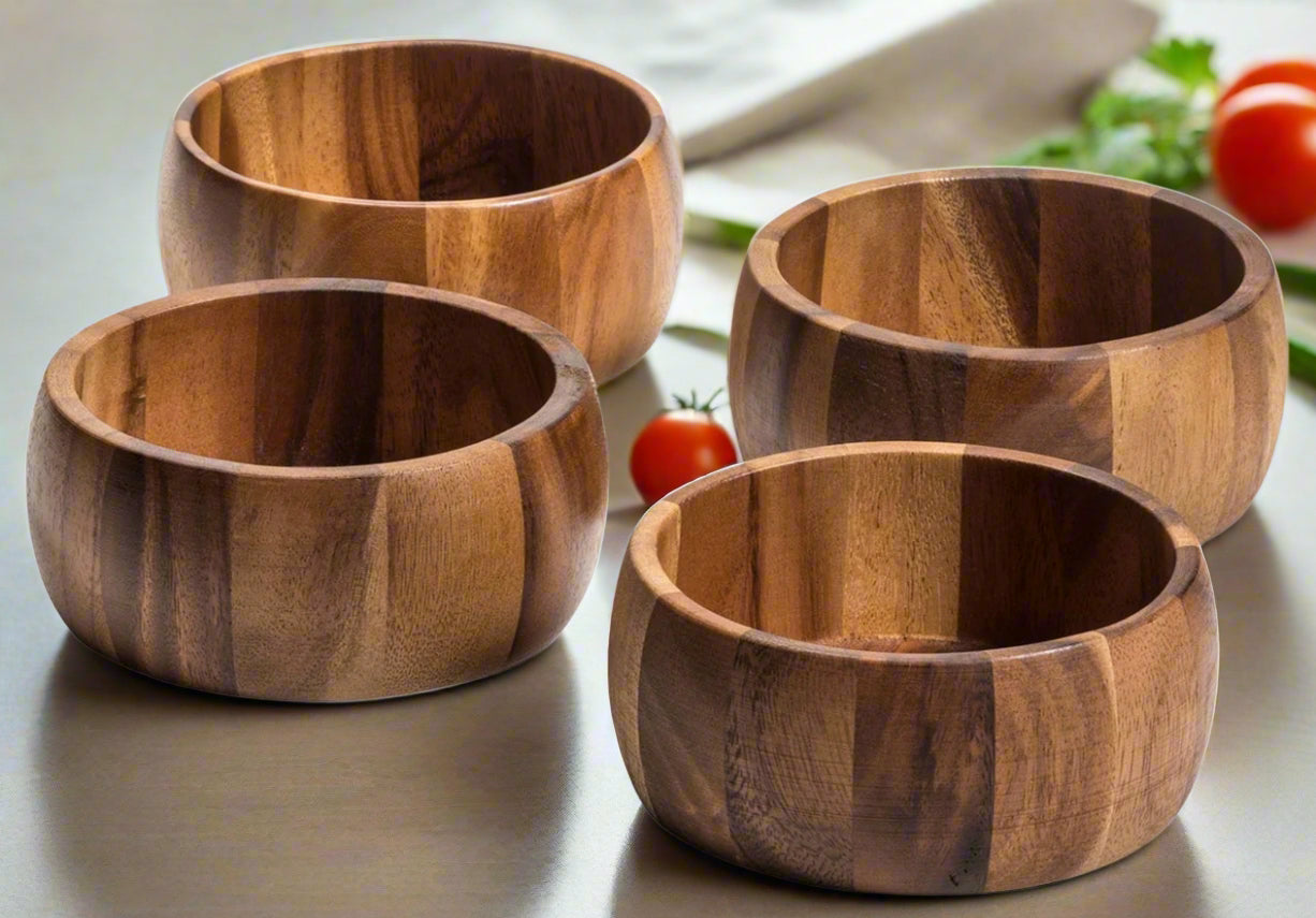 Individual Acacia Wood Salad Bowl Set of 4