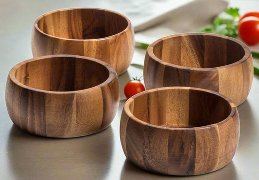 Individual Acacia Wood Salad Bowl Set of 4