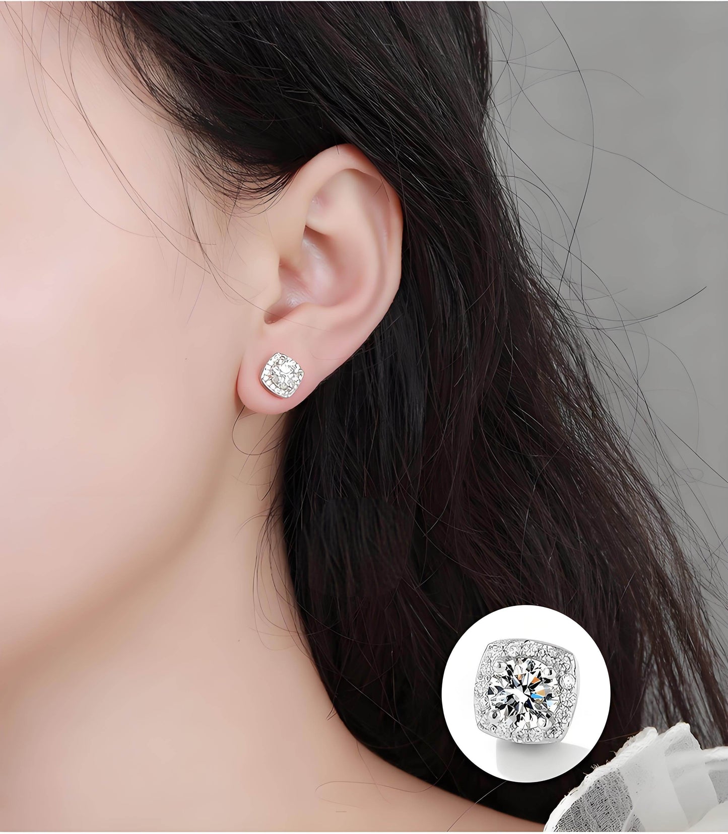 S925 Magnetic Multicolor Moissanite Square Halo Stud Earrings for Men Women,  0.5/1ct Round Cut, Inlaid Magnetic Earrings Non-Piercing Clip On Stud Earring