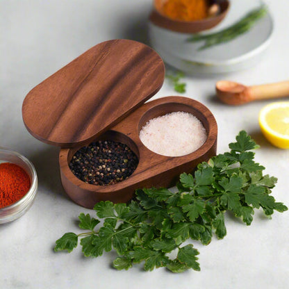Acacia Salt & Pepper Pinch Pot with Rotating Cover