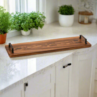 Acacia Wood Trays with Metal Handles