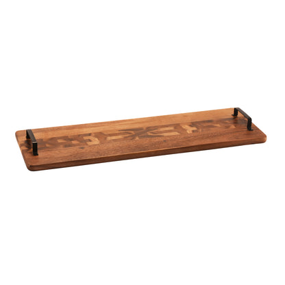 Acacia Wood Trays with Metal Handles