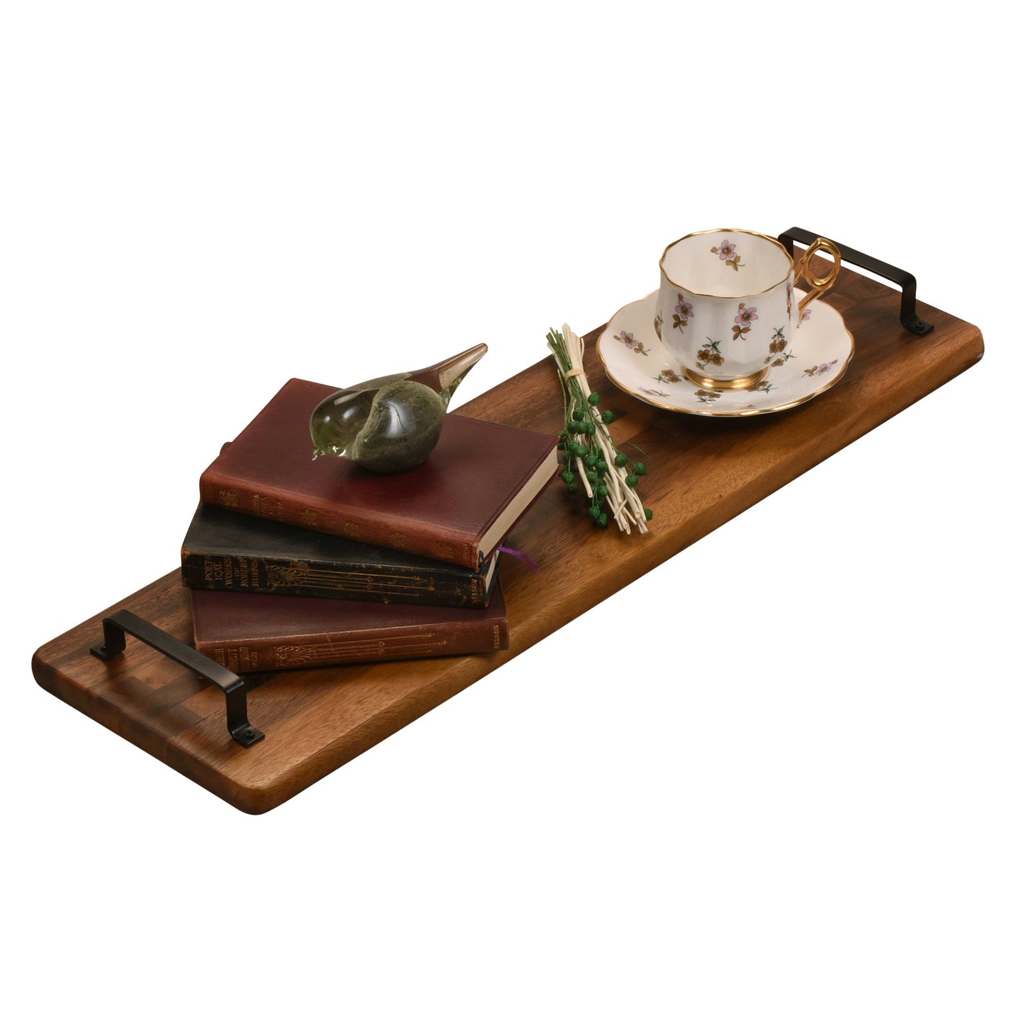 Acacia Wood Trays with Metal Handles