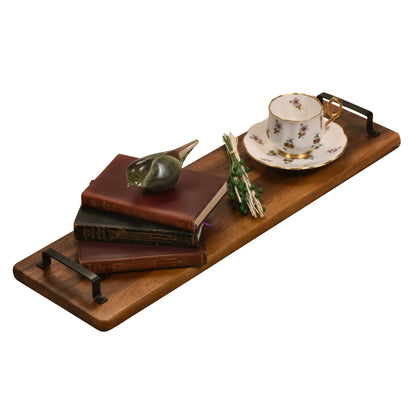 Acacia Wood Trays with Metal Handles