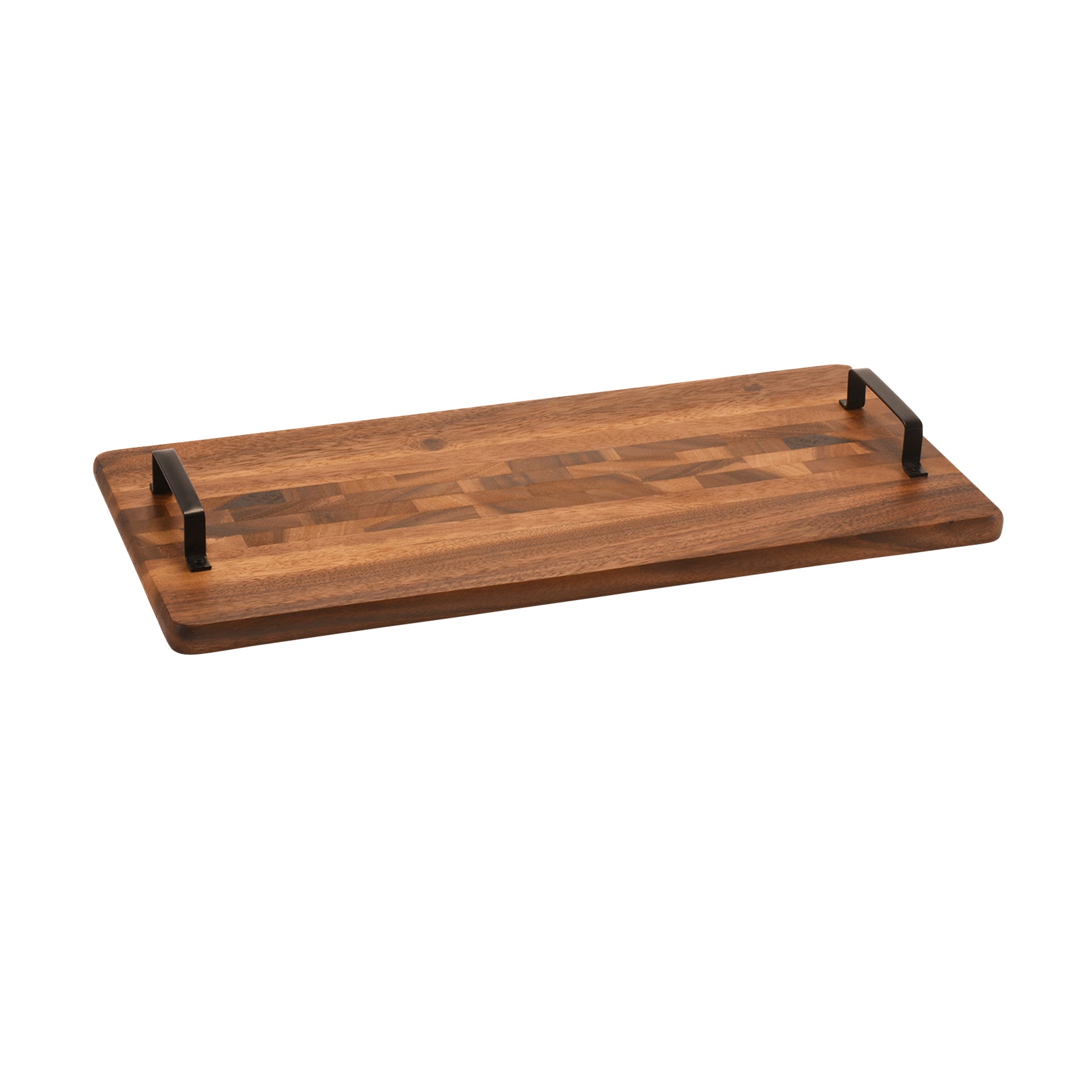 Acacia Wood Trays with Metal Handles