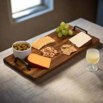 Acacia Wood Trays with Metal Handles