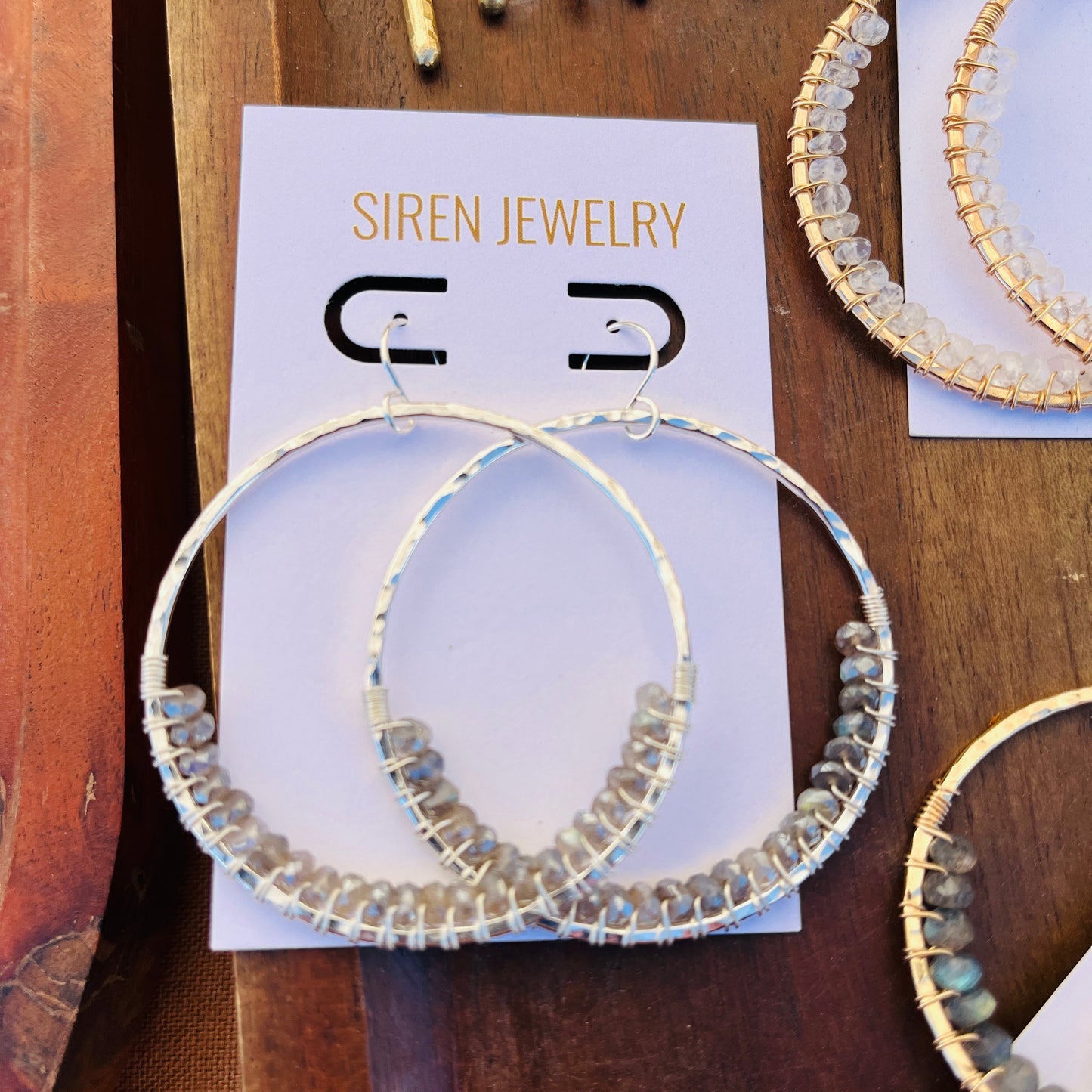 SILVER LABRADORITE HOOP EARRINGS