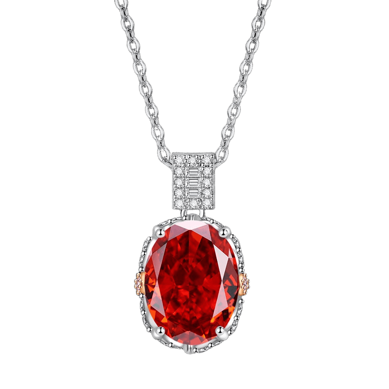 Multicolor Ice Flower Cut Oval CZ Pendant Necklace, 10*14mm 8A Cubic Zirconia, Two-Tone Pave CZ Halo with Pavé Top Frame, Adjustable Chain, Dainty Luxe
