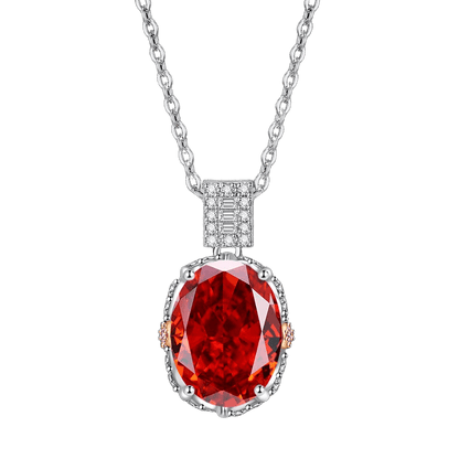 Multicolor Ice Flower Cut Oval CZ Pendant Necklace, 10*14mm 8A Cubic Zirconia, Two-Tone Pave CZ Halo with Pavé Top Frame, Adjustable Chain, Dainty Luxe