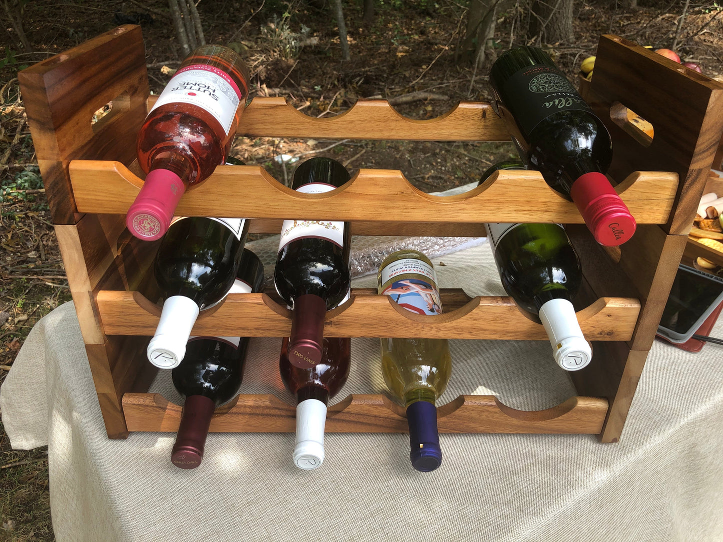 Acacia Wood Stackable 4 Bottle Wine Rack
