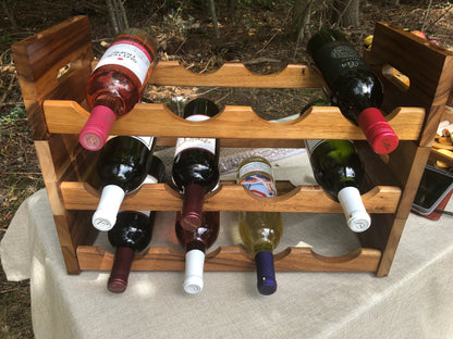 Acacia Wood Stackable 4 Bottle Wine Rack