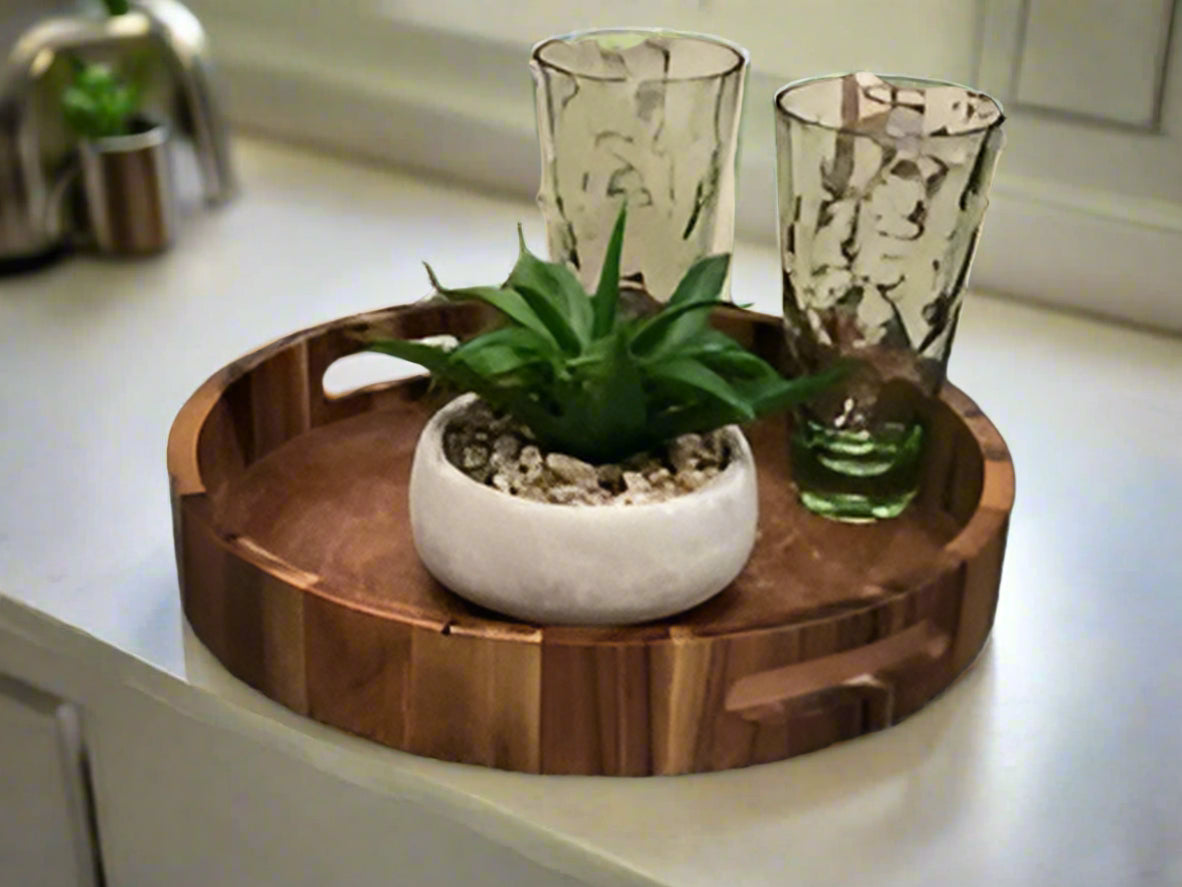 Round Acacia Wood Serving and Charcuterie Tray