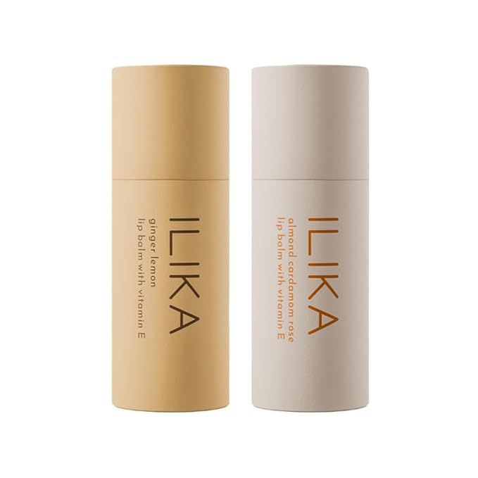 ILIKA 2 PK Organic Lip Balm-100% Plant-based, Ginger Lemon & Almond Cardamom Rose