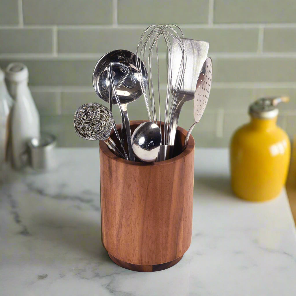 Acacia Wood Rotating Lazy Susan Utensil Holder