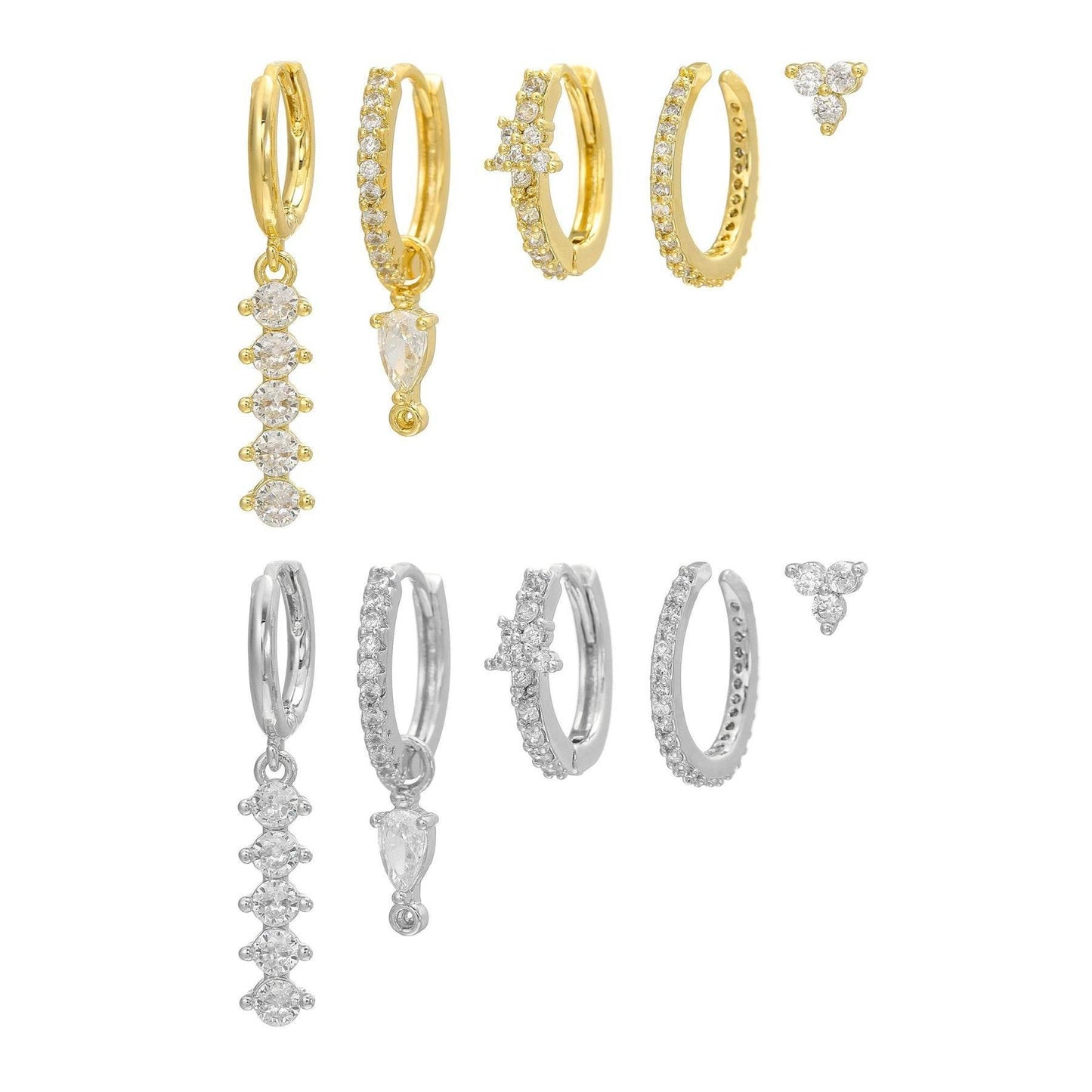 5 Pieces Simple Clover Single-Row Serrated Ear Cuff Earring Set, 18k Gold-Plated  Teardrop Zircon Earrings, S925 Needle, Stacked Lobe Designs with Dazzling Zirconia