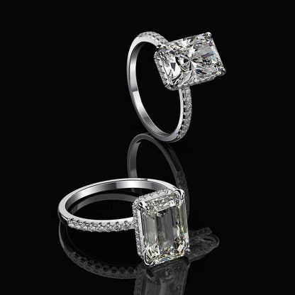 Stunning Radiant Cut CZ Ring, Cubic Zirconia with Pave Band, White Gold Plated Dainty Ring Jewelry for Part Men Women