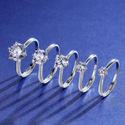 S925 Classic 6-Prong High Carbon CZ Engagement Ring, 0.5–3ct Round Cut Cubic Zirconia, Sterling Silver Daily Gift for Her Him