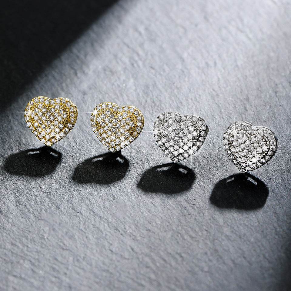Dainty Iced Out CZ Heart Stud Earrings, Micro-Pavé Love Studs for Women Gifts
