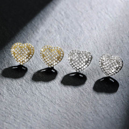 Dainty Iced Out CZ Heart Stud Earrings, Micro-Pavé Love Studs for Women Gifts