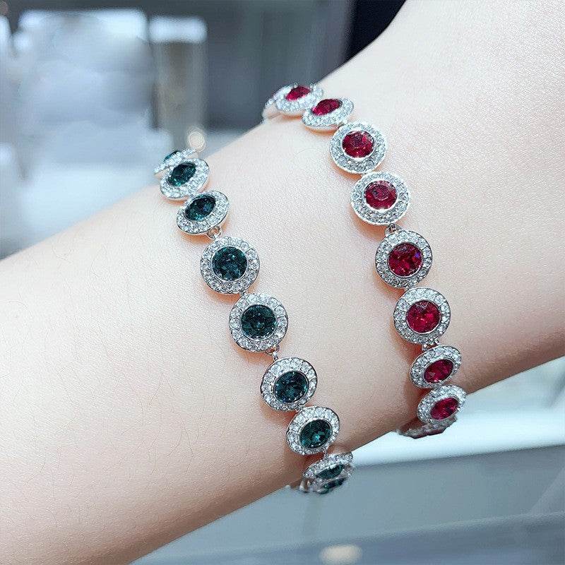 Dazzling Multicolor Cubic Zirconia Round Halo Bracelet, Colored Gem Stones, Adjustable Design, and Unique Patterns
