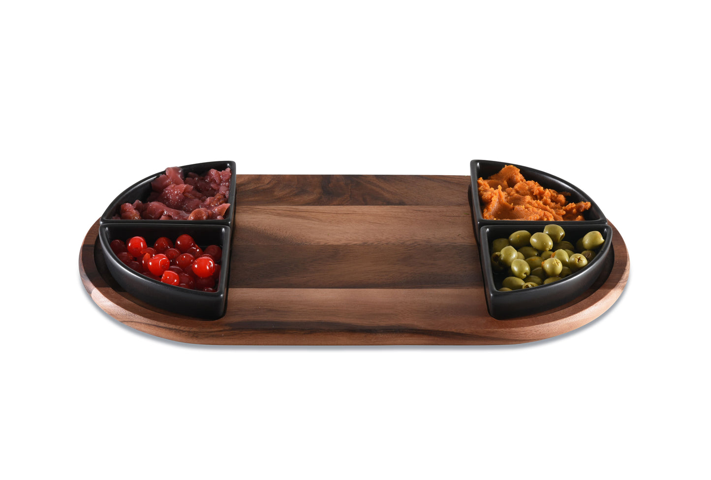 Charcuterie / Serving Tray w/ 4 Triangular Ceramic Bowls