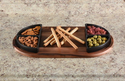 Charcuterie / Serving Tray w/ 4 Triangular Ceramic Bowls