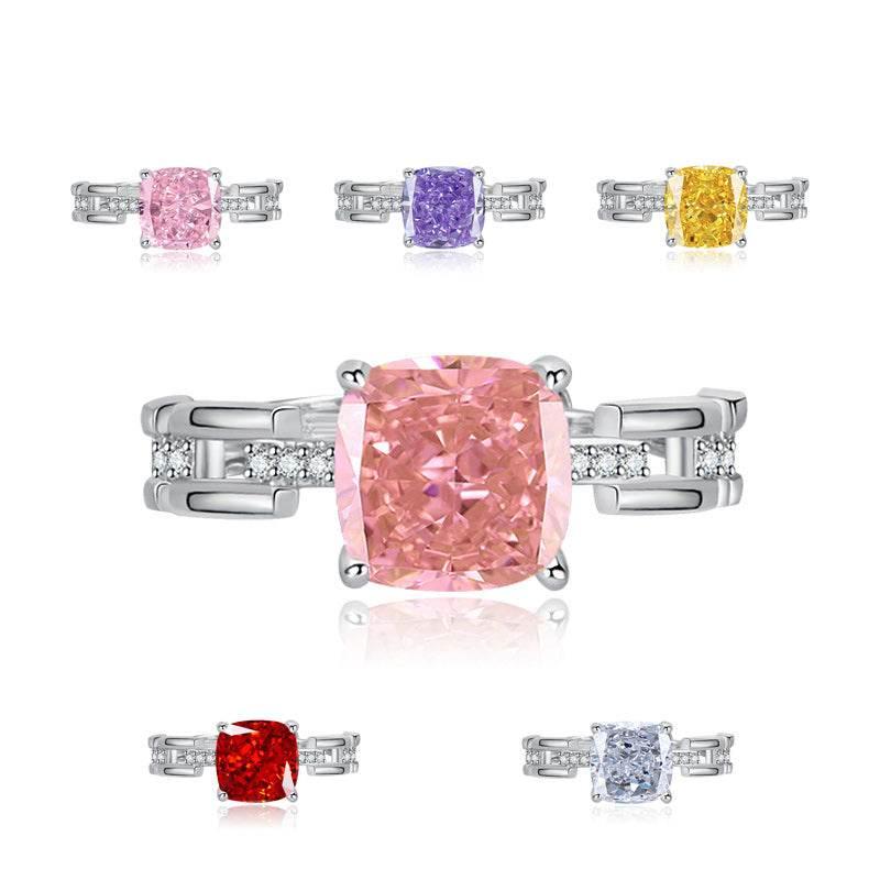 Multicolor Ice Flower Cut Square CZ Adjustable Ring, 8*8mm 5A Cubic Zirconia, 6 Color Options, Dainty Luxe
