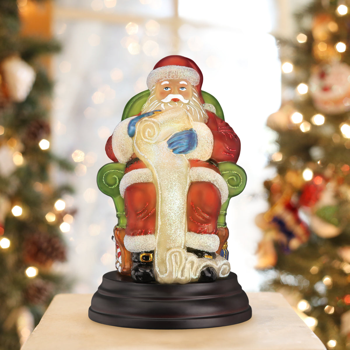 Santa Checking His List Blown Glass Light