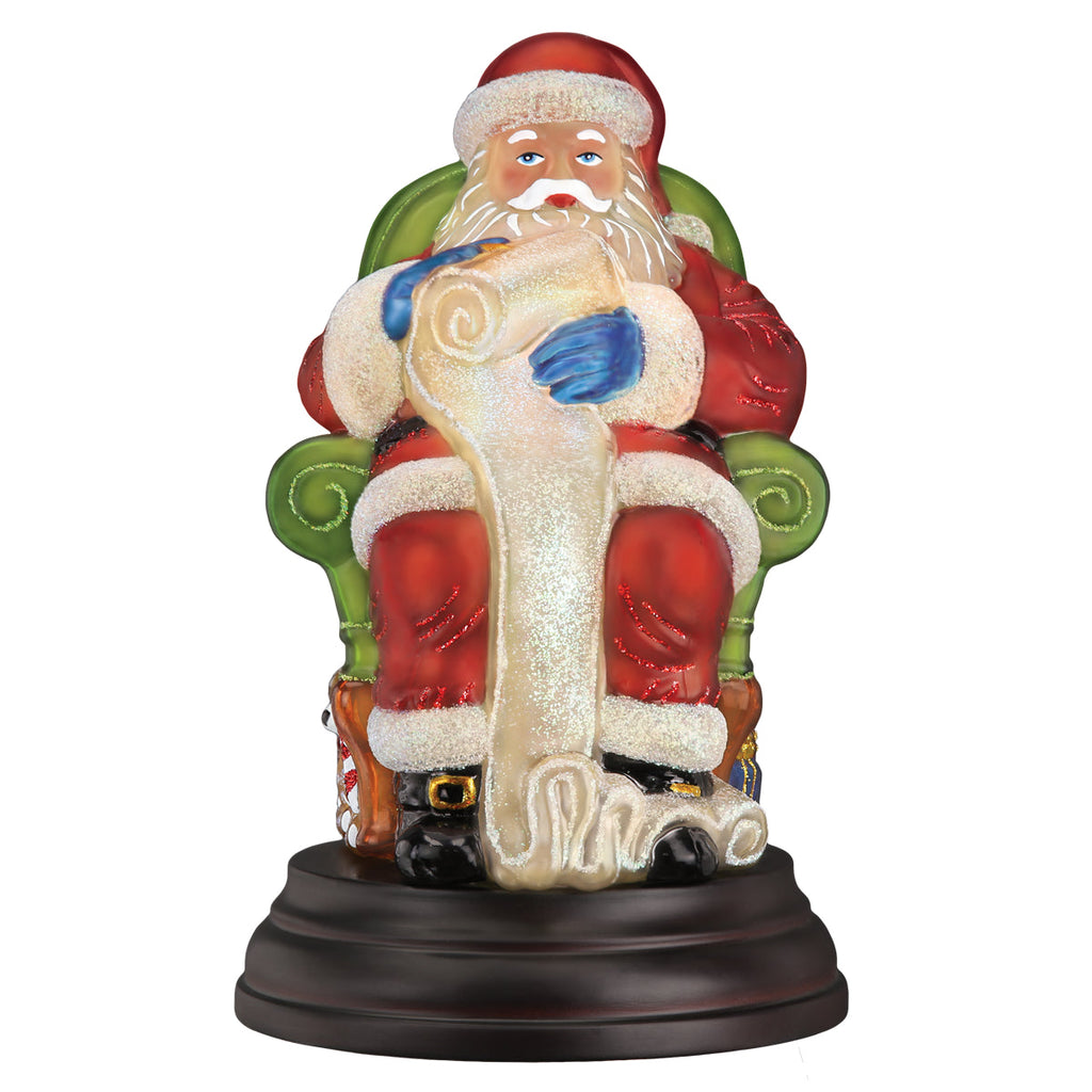 Santa Checking His List Blown Glass Light