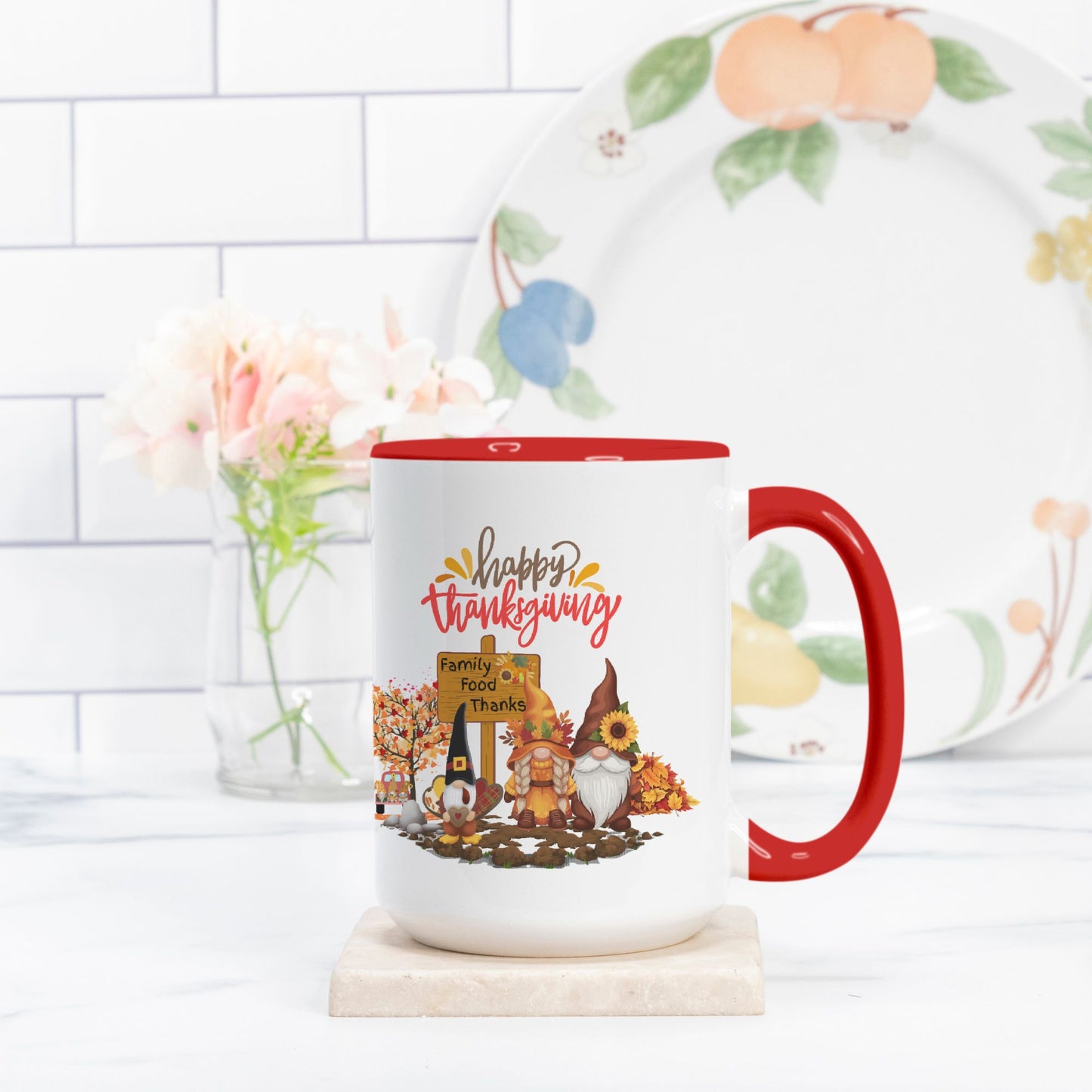 Thanksgiving Mug Deluxe 15oz. (Red + White)