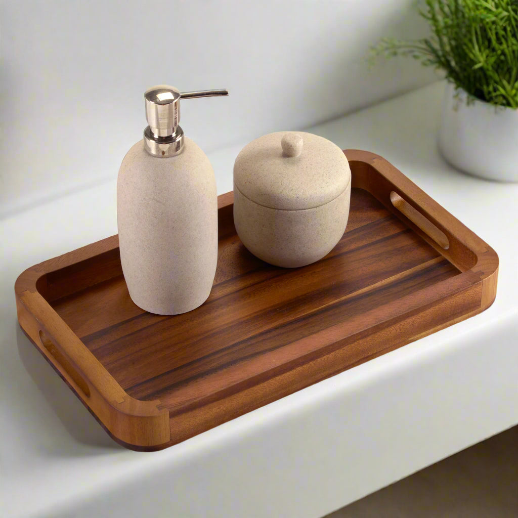 Acacia Wood Solid Bottom Rectangular Serving Tray