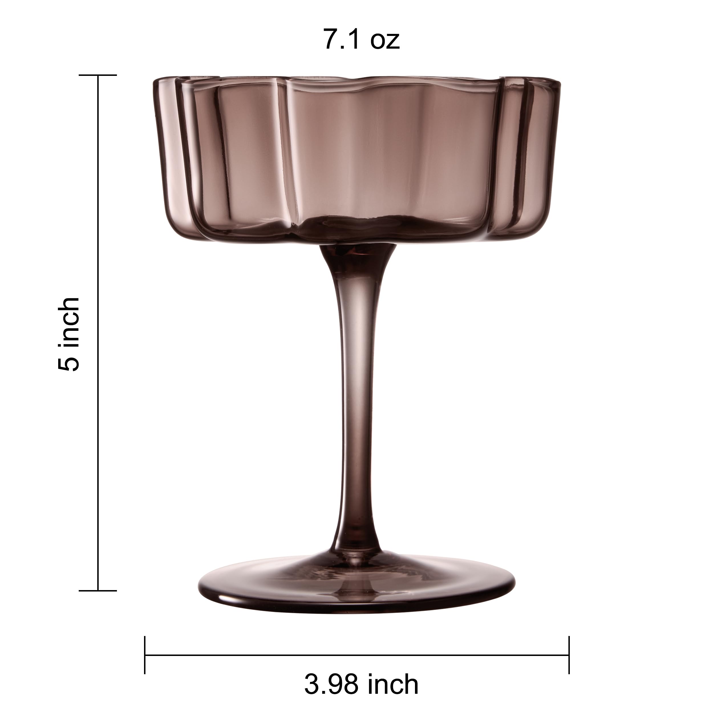 Flower Wave Coupe Cocktail Colored Glasses | Set of 6 | Venus Brown Colors