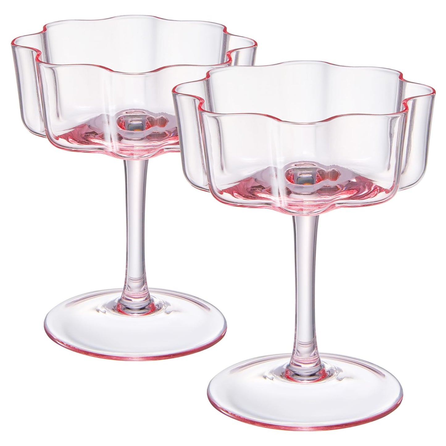 Flower Wave Coupe Cocktail Colored Glasses | Set of 4 | Blush Pink