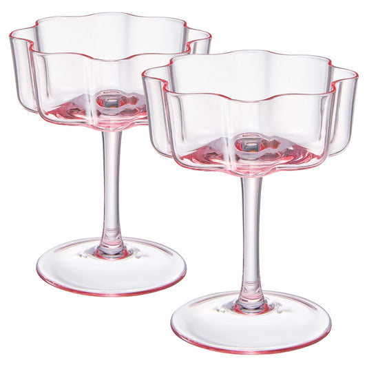 Flower Wave Coupe Cocktail Colored Glasses | Set of 4 | Blush Pink