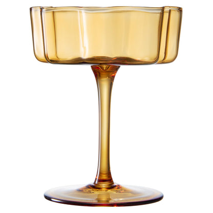 Flower Wave Coupe Cocktail Colored Glasses | Set of 2 | Amber