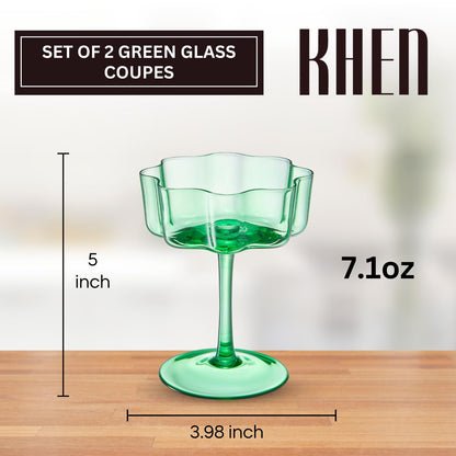 Flower Wave Coupe Cocktail Colored Glasses | Set of 2 | Jade