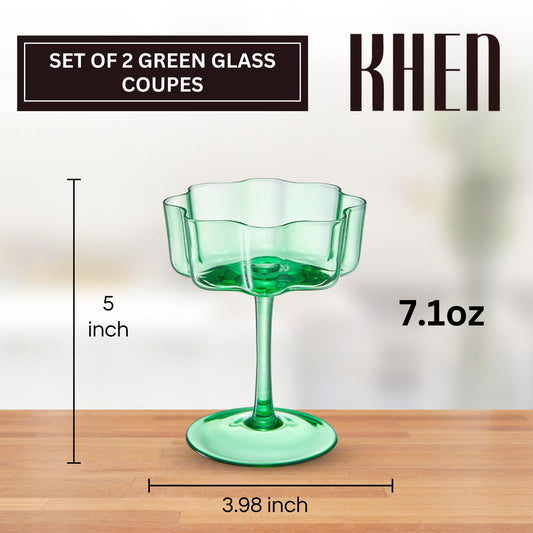 Flower Wave Coupe Cocktail Colored Glasses | Set of 2 | Jade