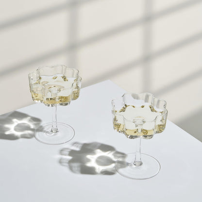 Flower Wave Coupe Cocktail Colored Glass | Set of 2 | Clear