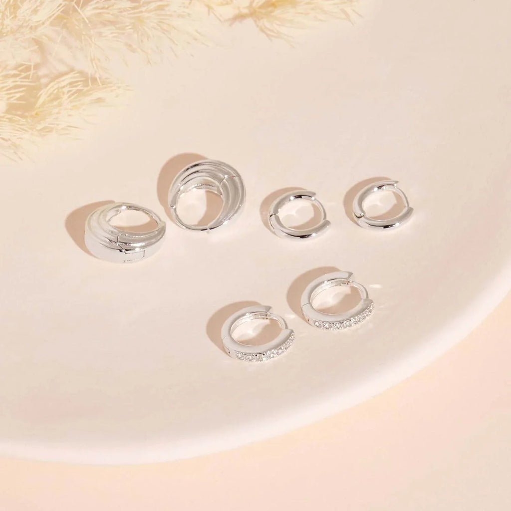 3 Pieces Small Hoop Huggie Earrings Set for Women, Silver Stud Earrings for Multiple Piercing Hypoallergenic Trendy Jewelry, Dainty Jackets Cartilage Cubic Zircon Earrings for Women's Gifts