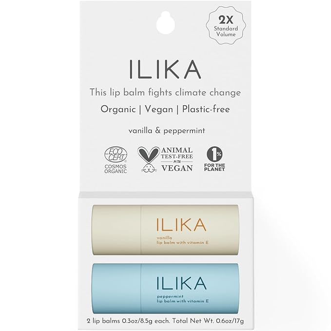 ILIKA 2 Pack Organic Lip Balm- Vanilla & Peppermint